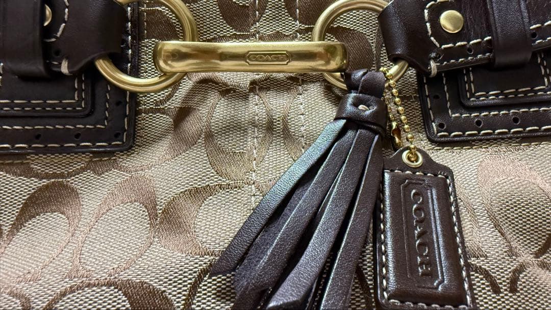 Coach キャンパス　シグネチャー　総柄　ハンドバッグ　ブラウン　美品