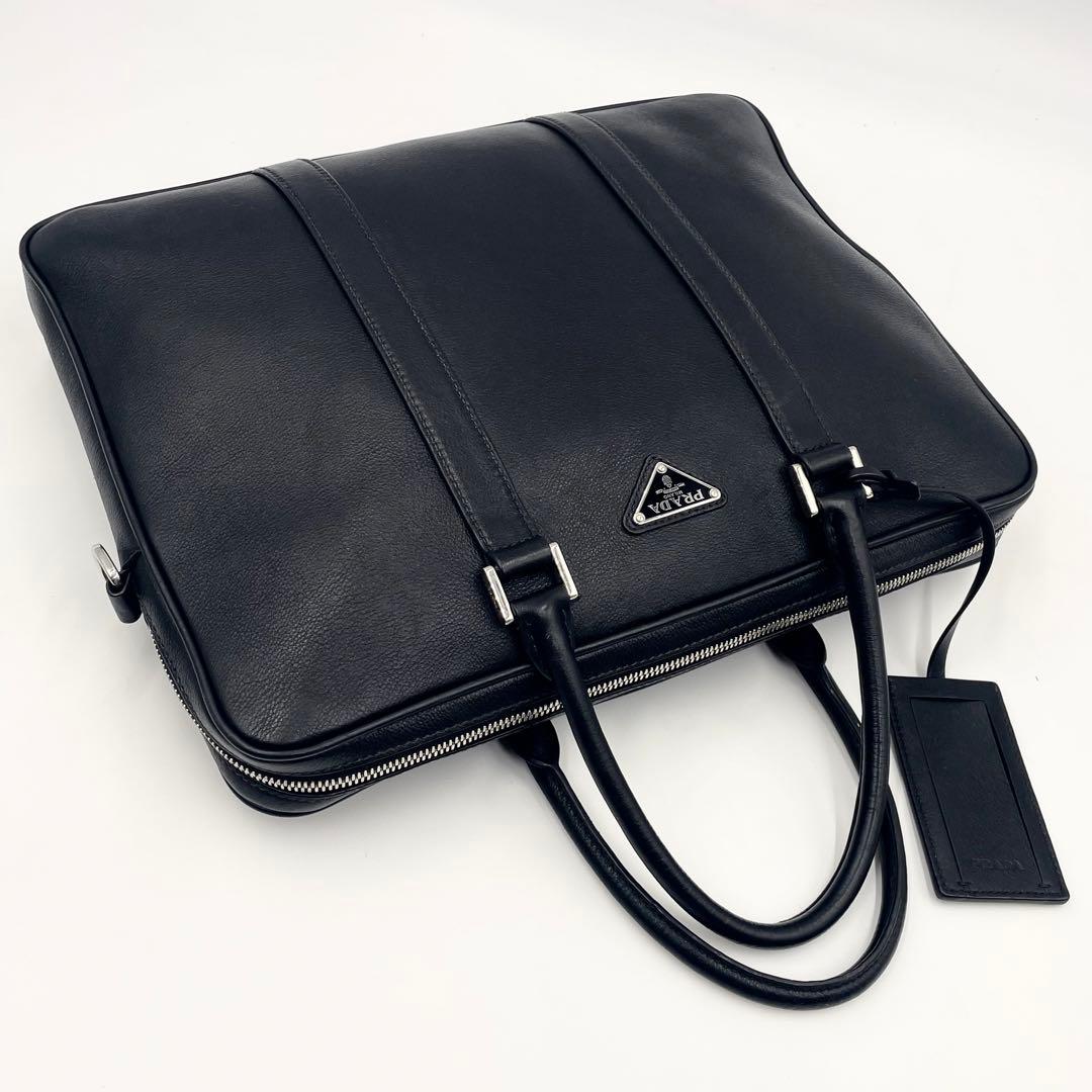 【極美品】プラダ ビジネスバッグ 2way レザー ブリーフ 三角ロゴ Gカード