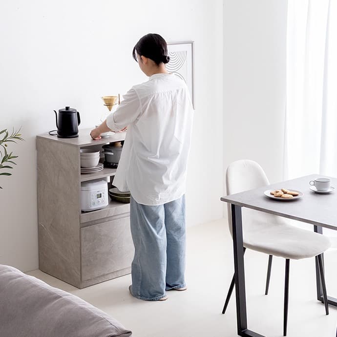 【幅60cm】Topu コンパクトキッチン収納 スライド コンセント レンジ台