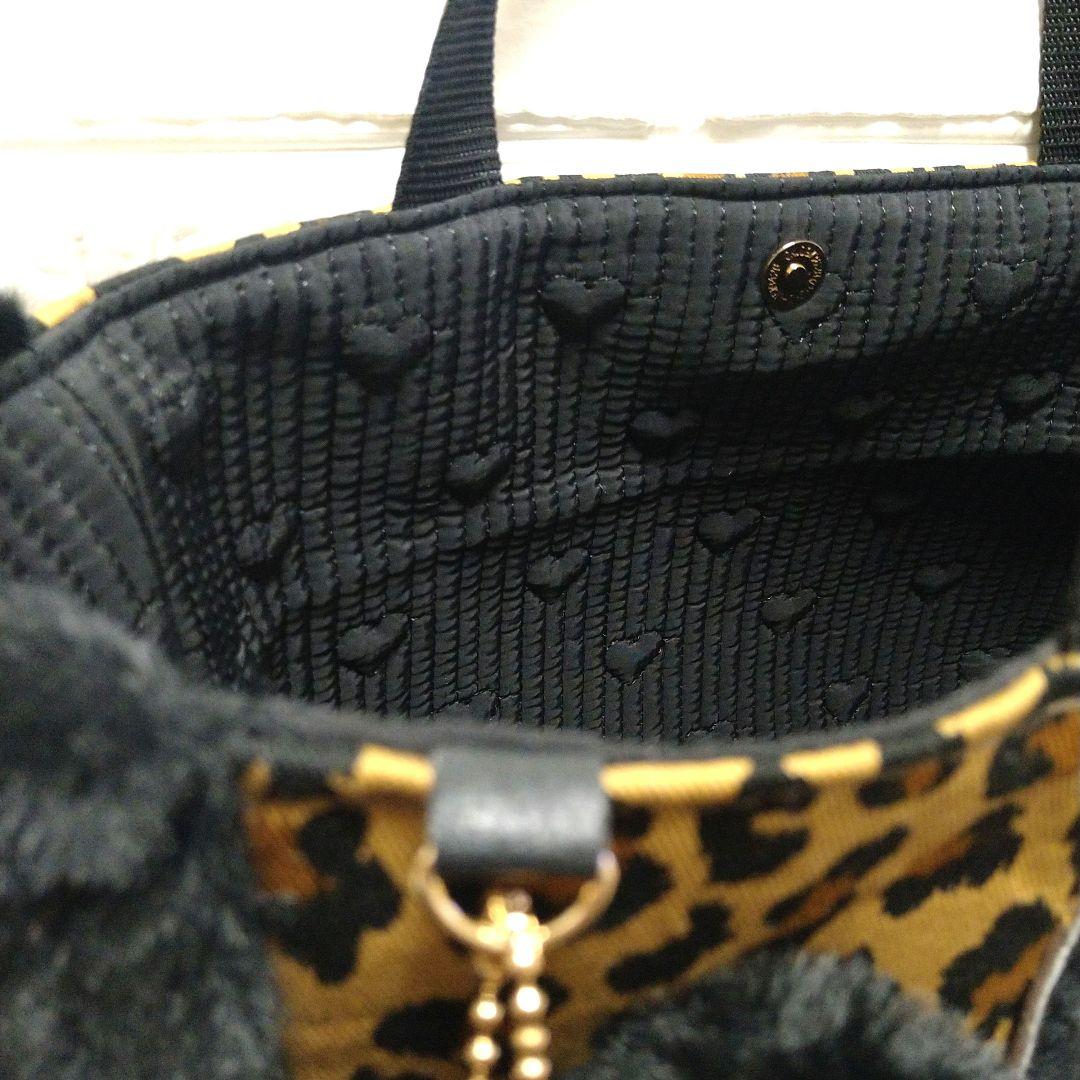 ゆ*ら様 コヤンイサムチョン☆横長トートバッグ　ヒョウ柄&ボアキルトパール　黒猫