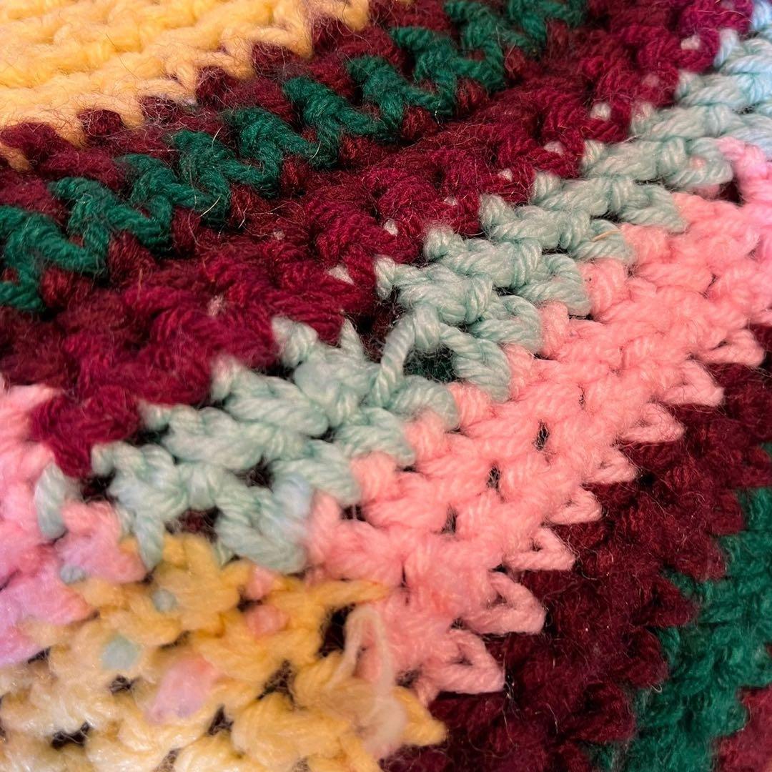 【USA vintage】グラニーブランケット　ストライプ　フリンジ付き