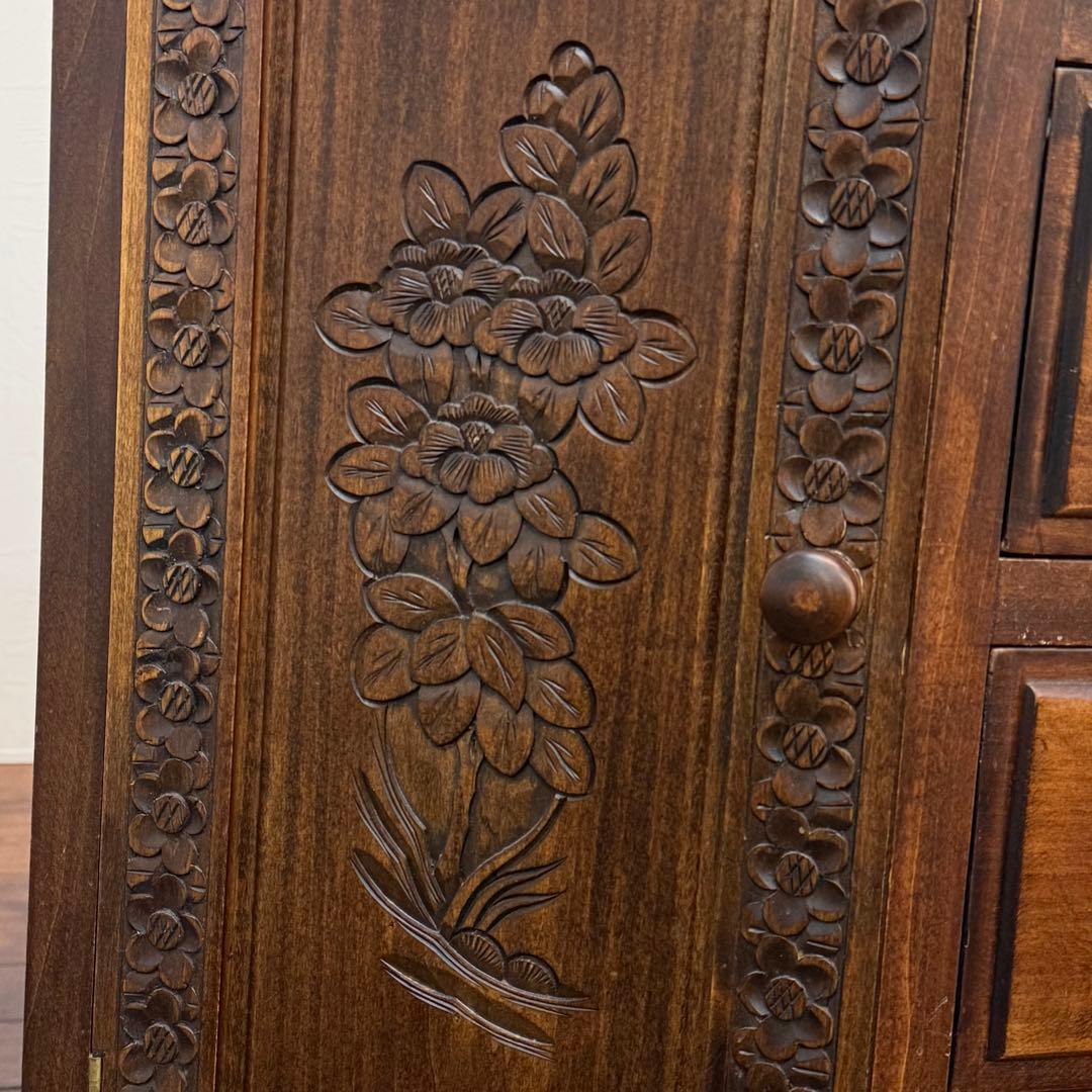 H21K31 アジアン家具 彫刻 キャビネット