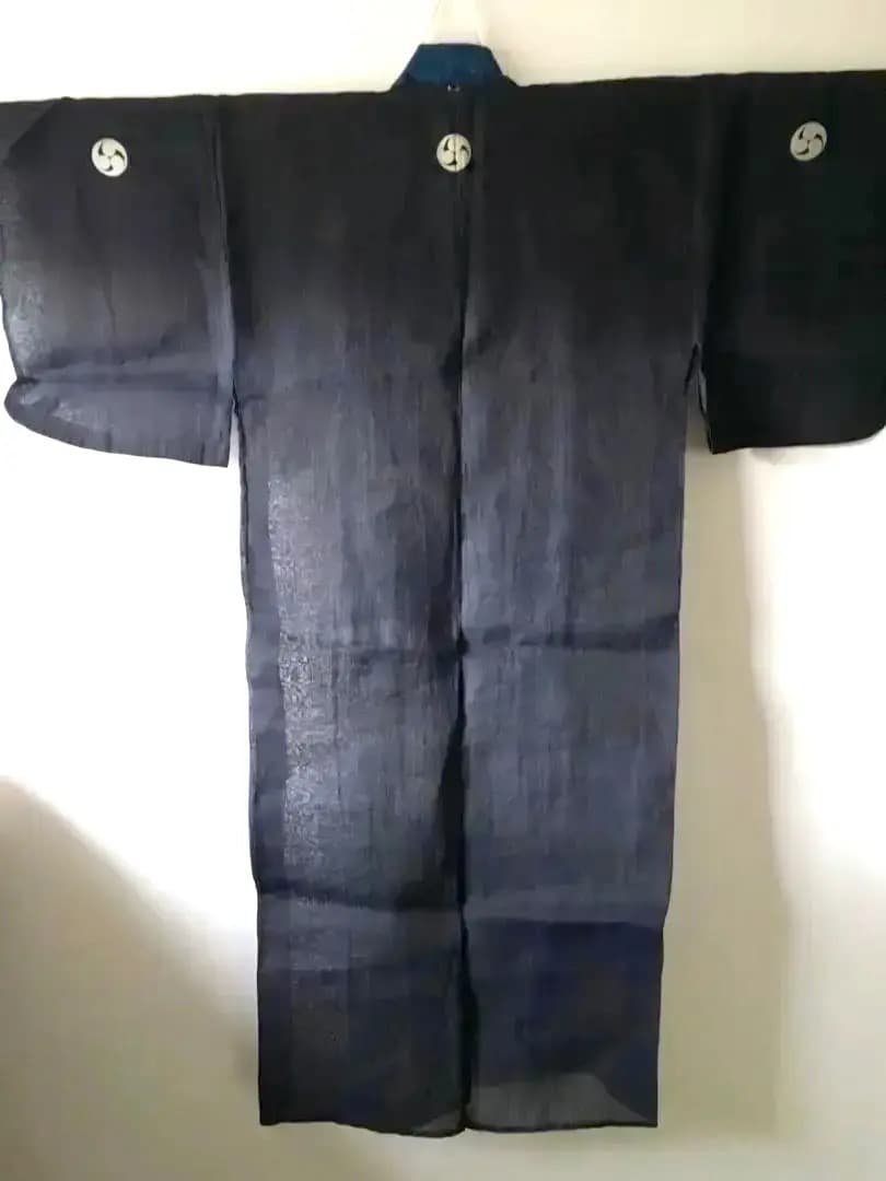 Antique Kimono 藍麻上布 武士Busi Samurai 江戸期前後