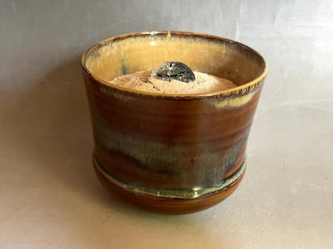 火入れ■高取【鬼丸碧山作】灰器 飴釉 共箱 お茶道具 古美術 時代物 骨董品■