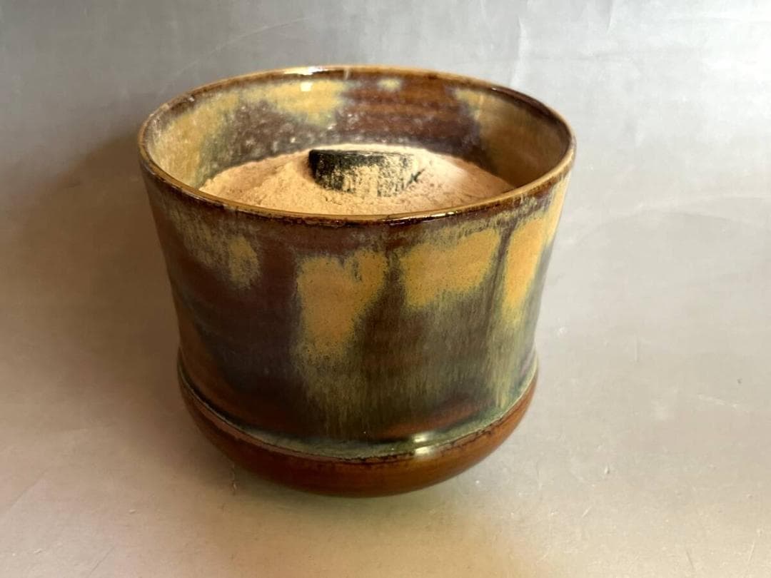 火入れ■高取【鬼丸碧山作】灰器 飴釉 共箱 お茶道具 古美術 時代物 骨董品■