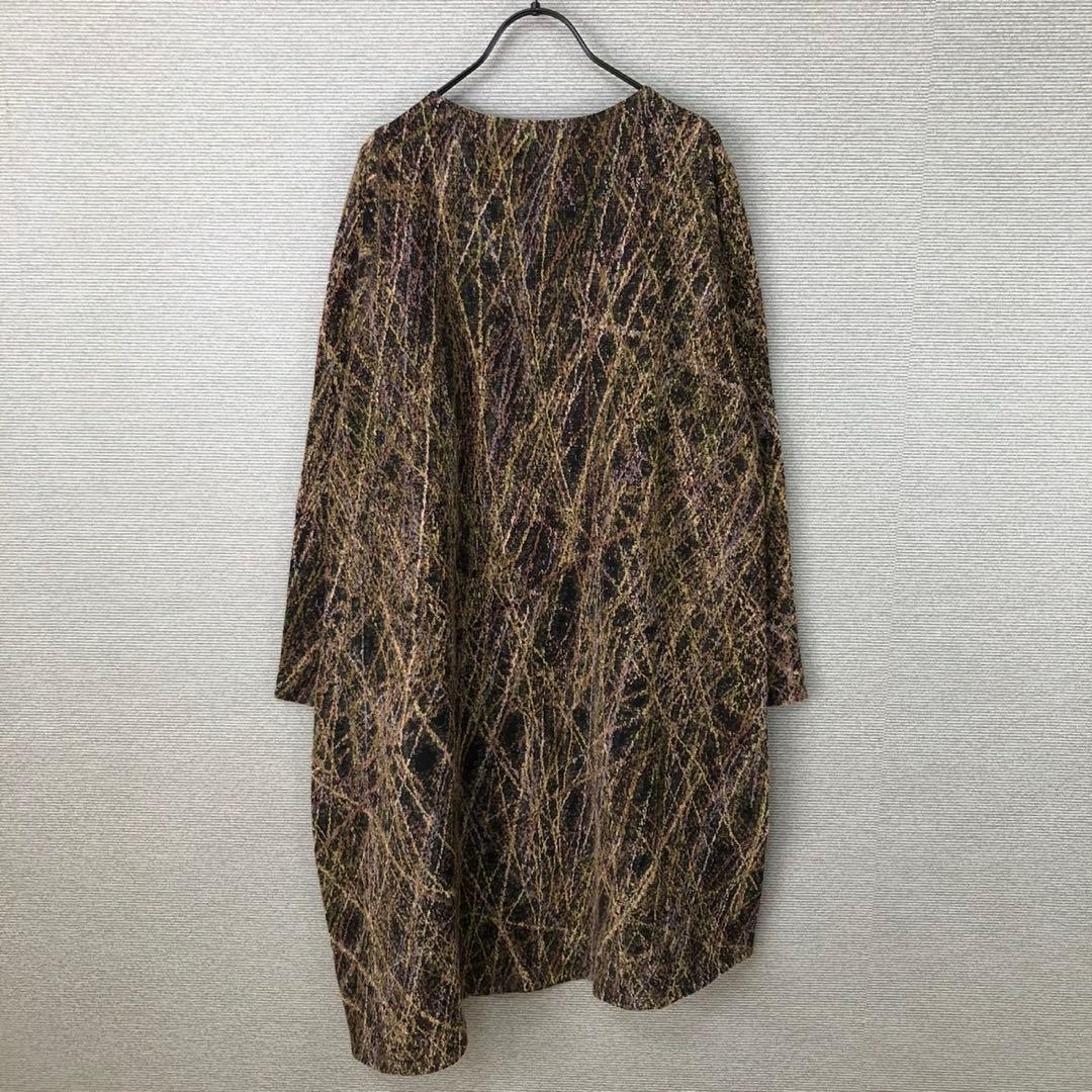 【美品】ヨーガンレール ウール 総柄 アシンメトリー長袖チュニックワンピース L