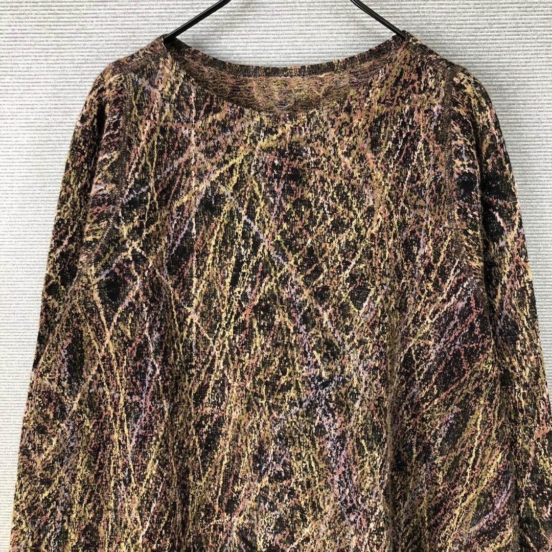 【美品】ヨーガンレール ウール 総柄 アシンメトリー長袖チュニックワンピース L