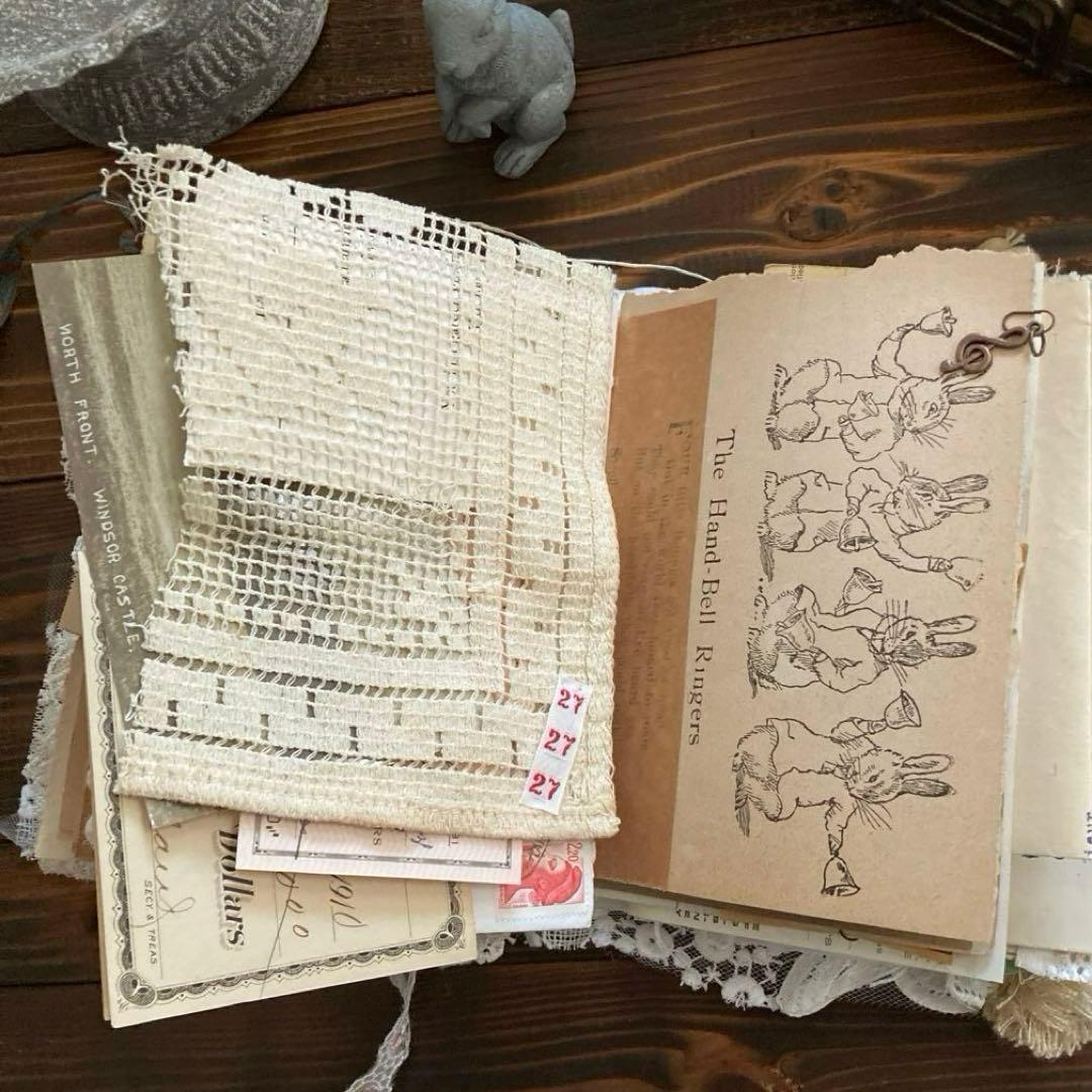 junk journal ジャンクジャーナル雑記帳　平袋　紙ものセット付き