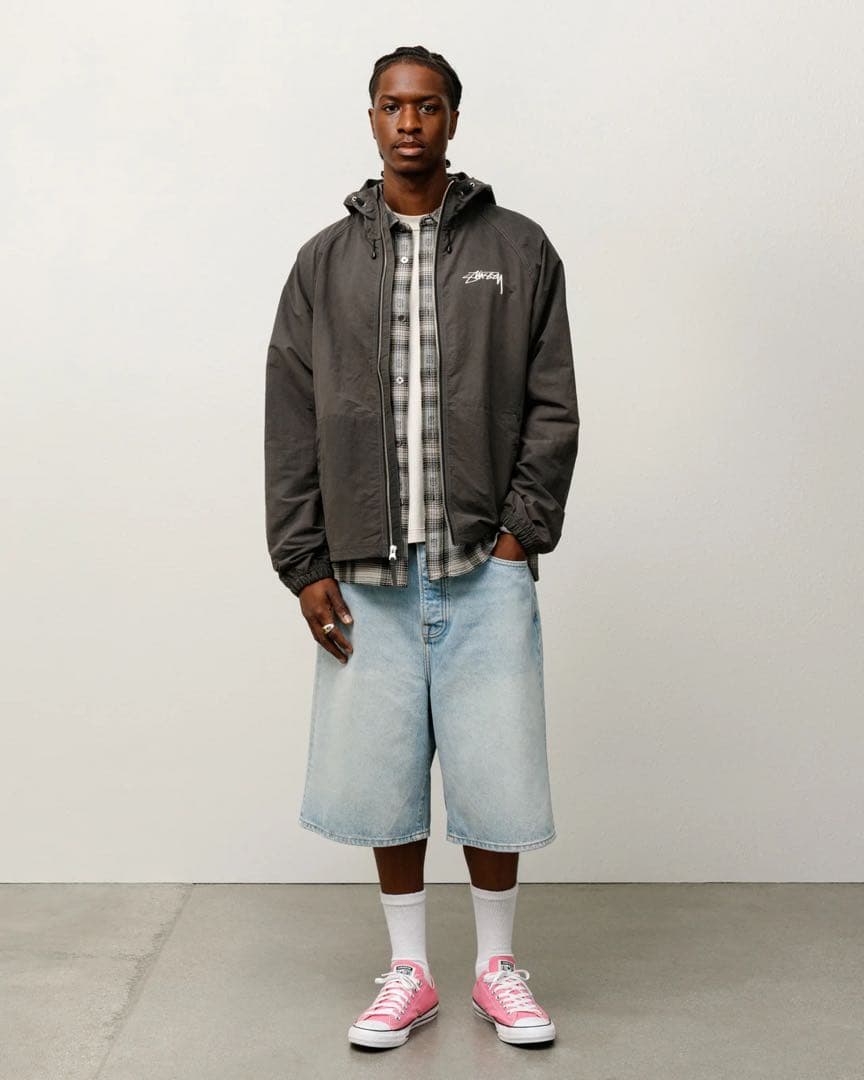 ジャケット・アウター STUSSY BEACH SHELL WAVE DYE BLACK M