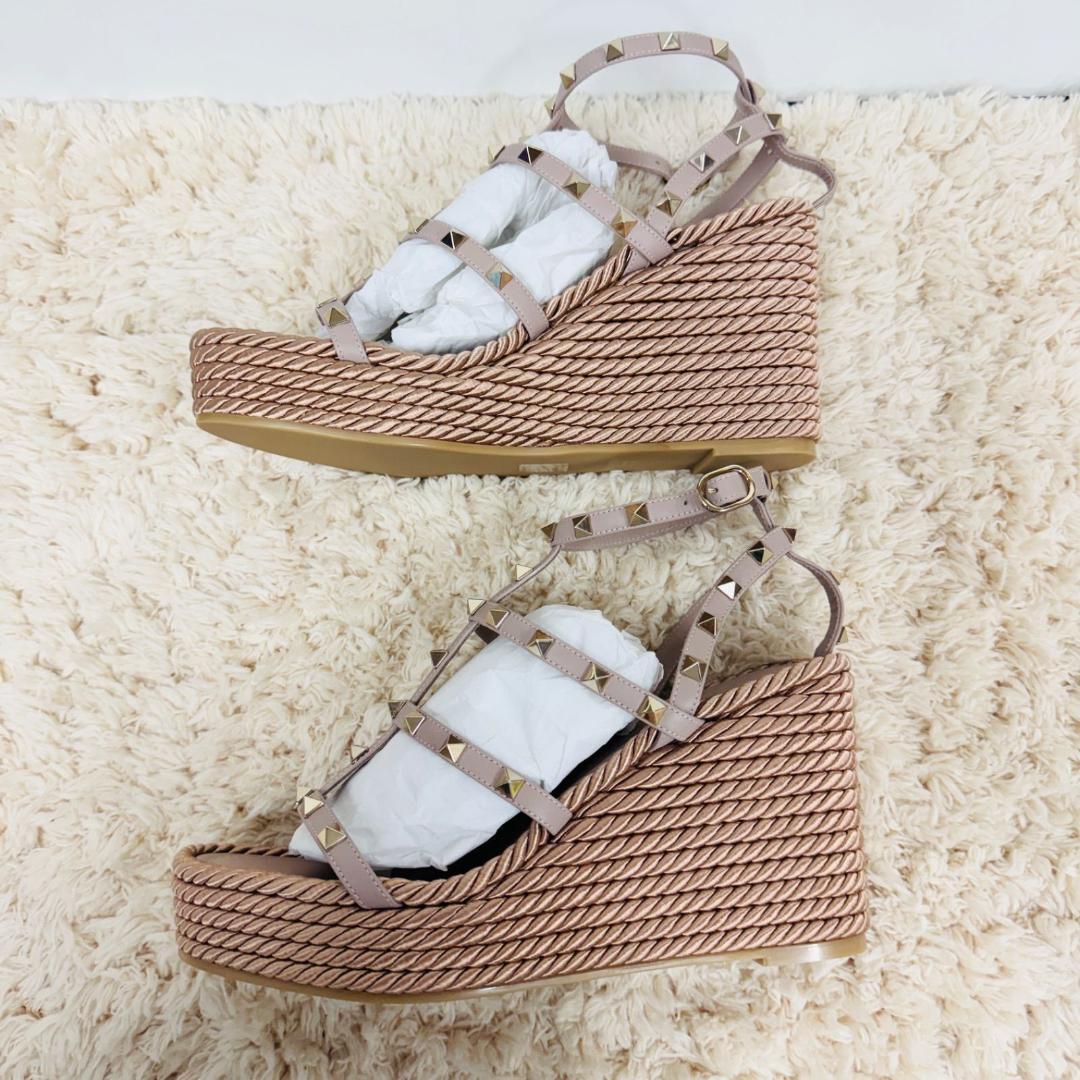 極美品 VALENTINO ロックスタッズレザー ウェッジソール ピンク