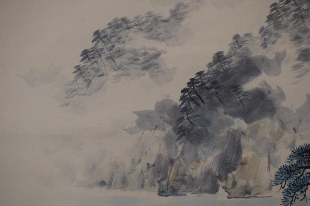 【真作】杉原元人/嵐峡図/嵐山山水図/横物/掛軸☆宝船☆Y-620　JM