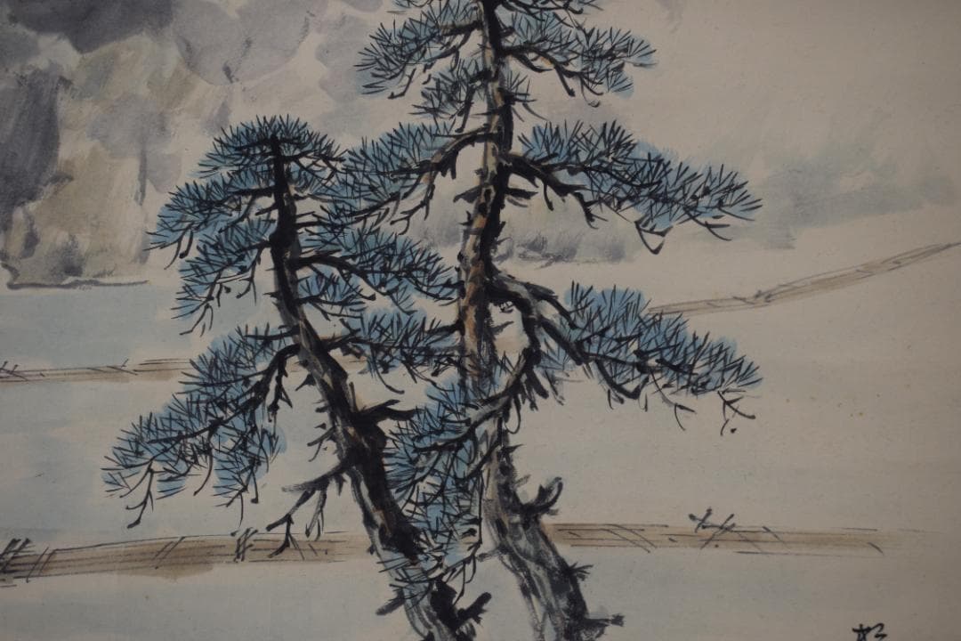 【真作】杉原元人/嵐峡図/嵐山山水図/横物/掛軸☆宝船☆Y-620　JM