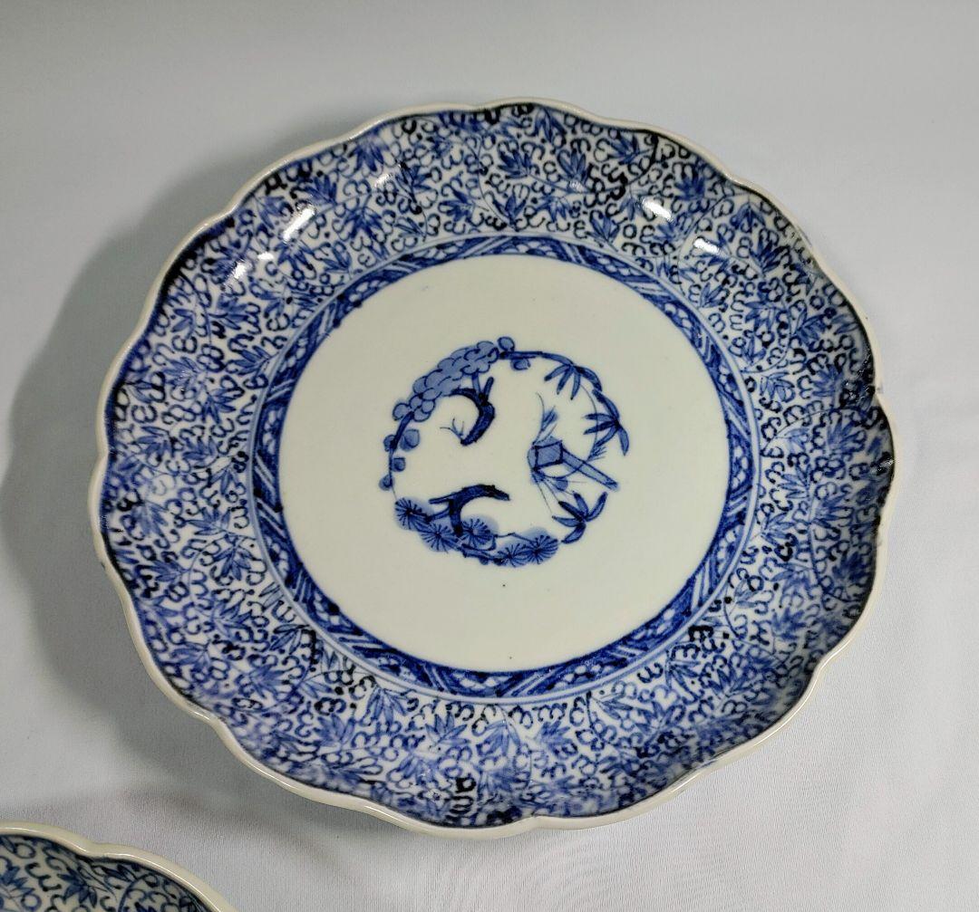 萩唐草七寸皿　三枚　古伊万里