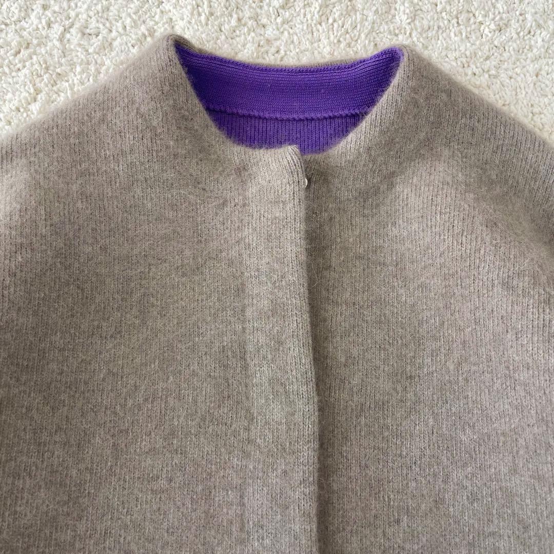 美品♡ エレンディーク ラクーンミックスダブルカーディガン グレー パープル 2