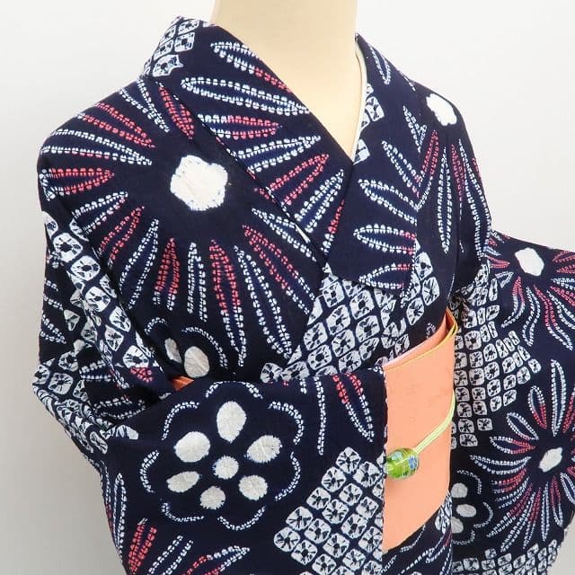 m1440＊美品 有松鳴海絞り 夏着物 綿 手縫い仕立て 高級浴衣