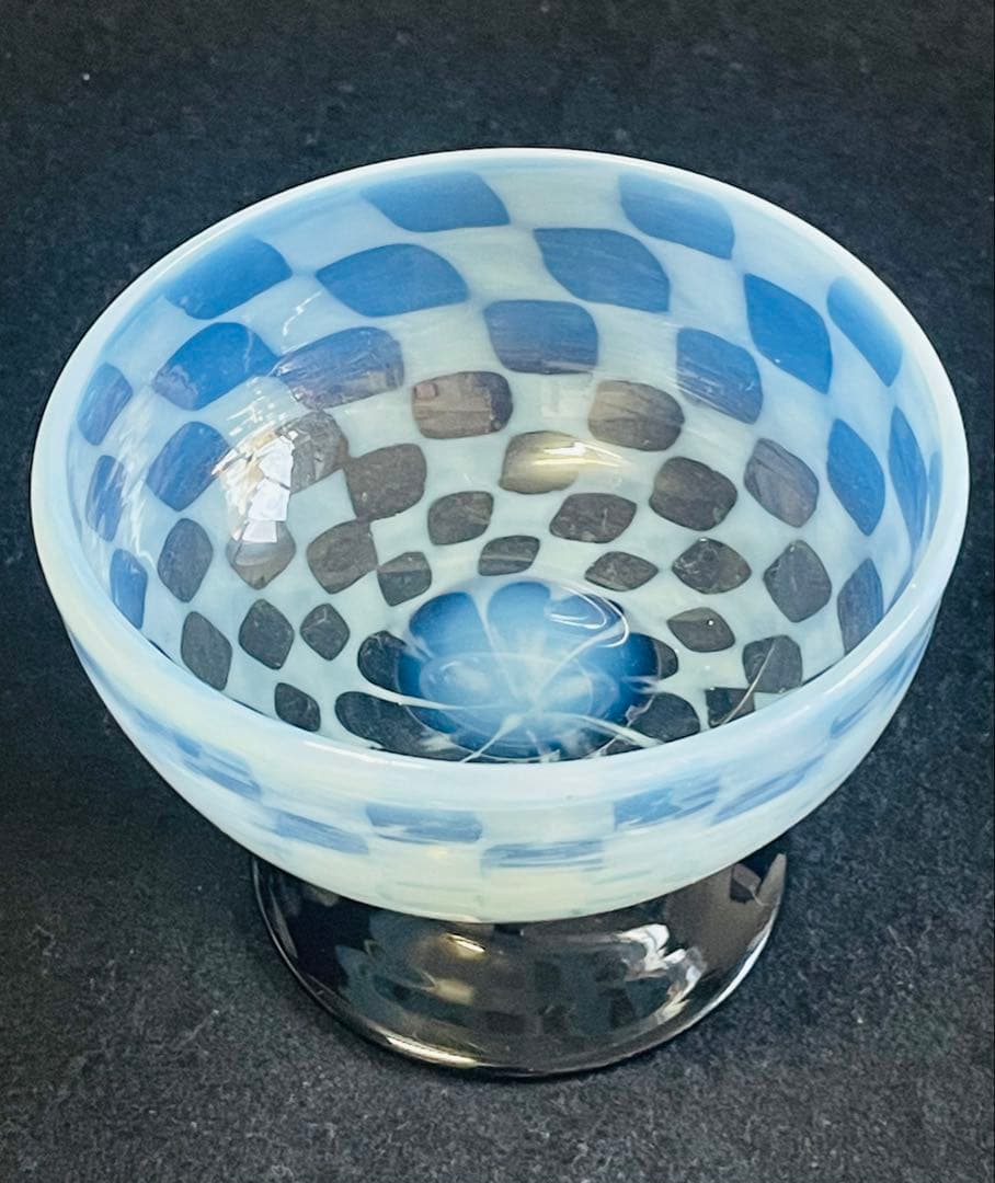 大正ロマン　脚黒市松模様氷コップ