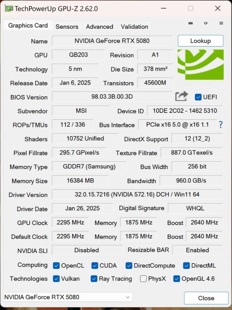 MSI GeForce RTX 5080 グラフィックボード