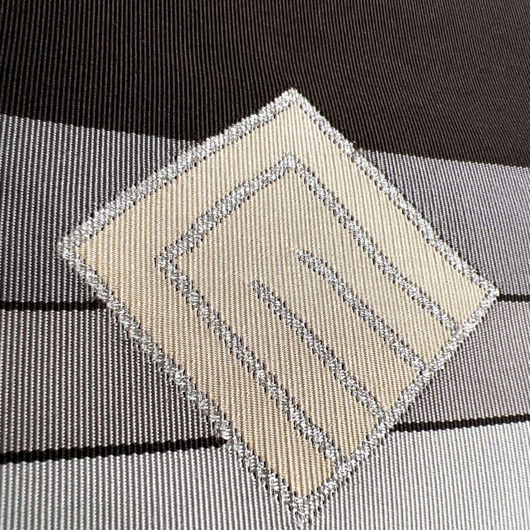 名古屋帯　松葉仕立て　綴れ織　源氏香　横縞　ブラウンカラー　着物　013tz