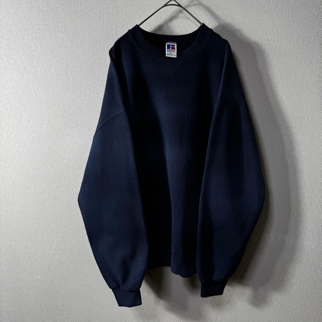 軍*手様 希少 90s USA製 RUSSELL PLAIN 無地 前V ネイビ