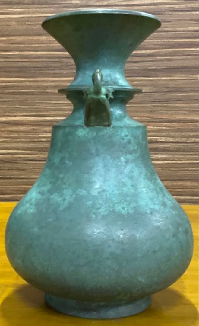 大角勲　双鶴　花瓶　花器　銅製　桐箱付　焼青銅色　銅製オブジェ 置物