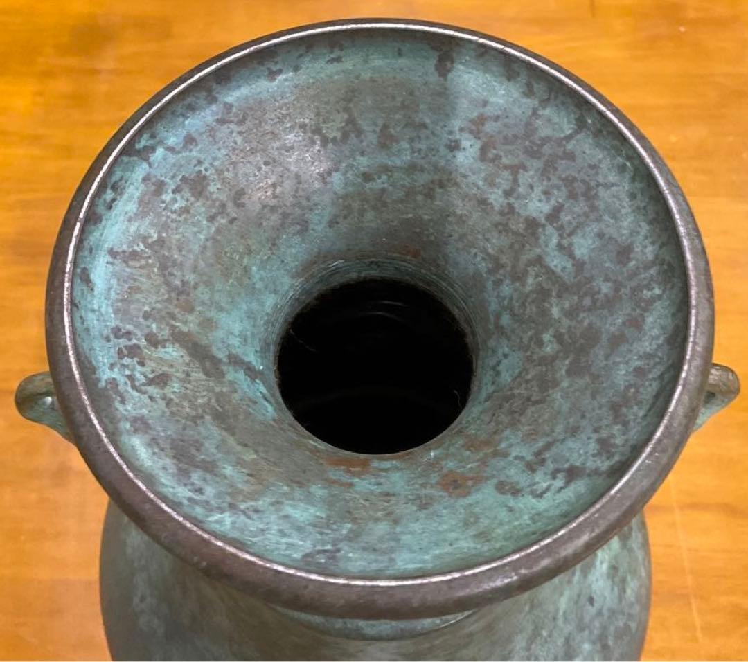 大角勲　双鶴　花瓶　花器　銅製　桐箱付　焼青銅色　銅製オブジェ 置物