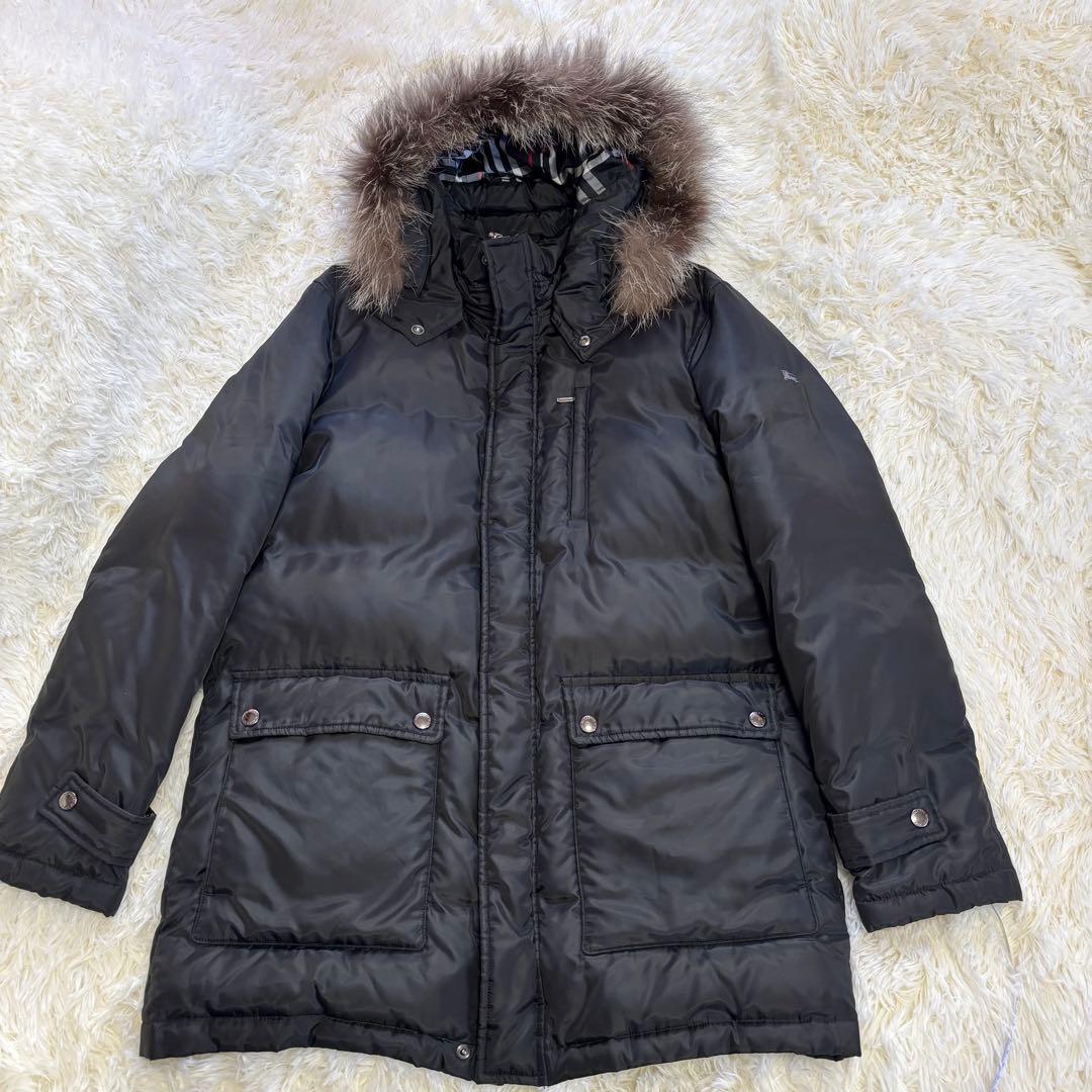 バーバリーブラックレーベル 黒 ダウンコート M シルバーフォックスファー