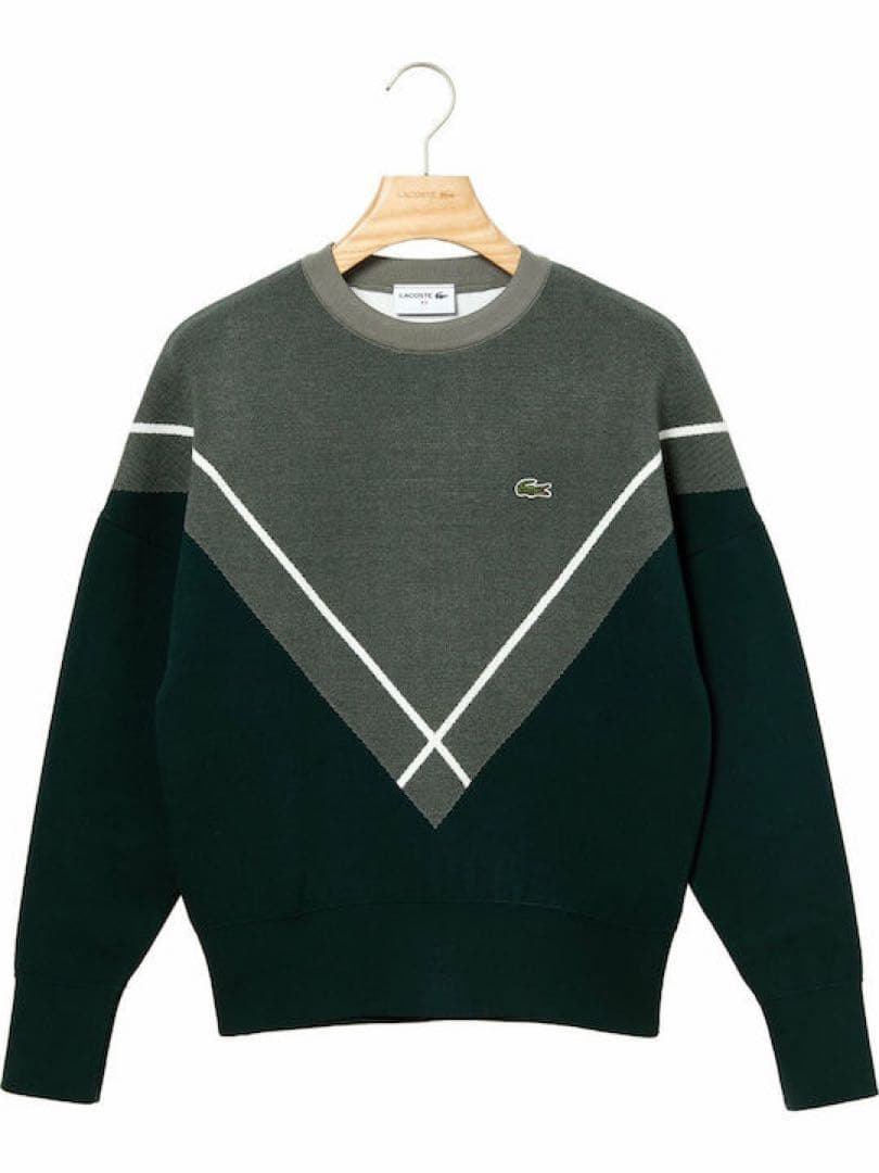 ラコステ LACOSTE ビッグピッチアーガイルレーヨンニットセーター グリーン