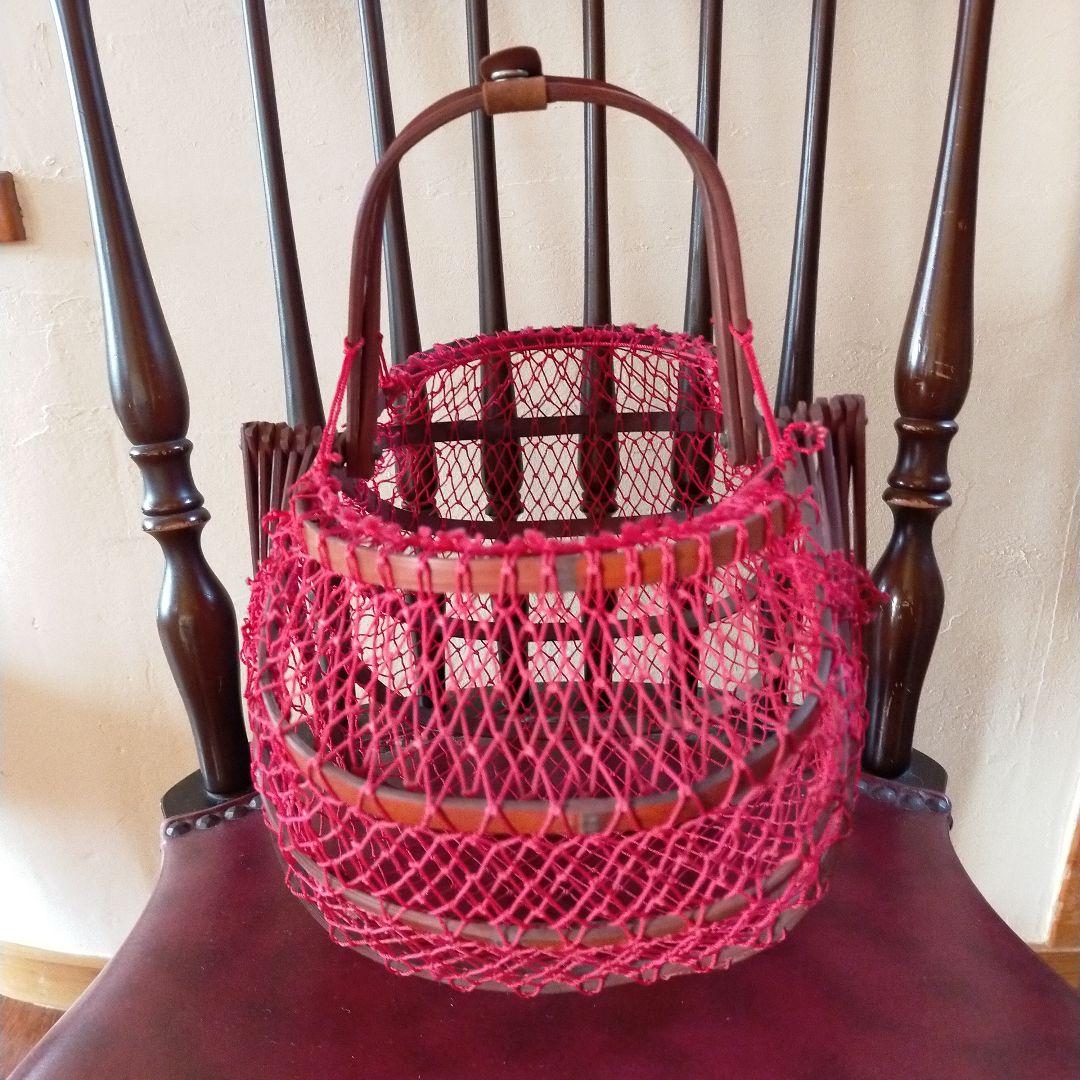 古い籠 かご バッグ 竹製 折りたたみ式
