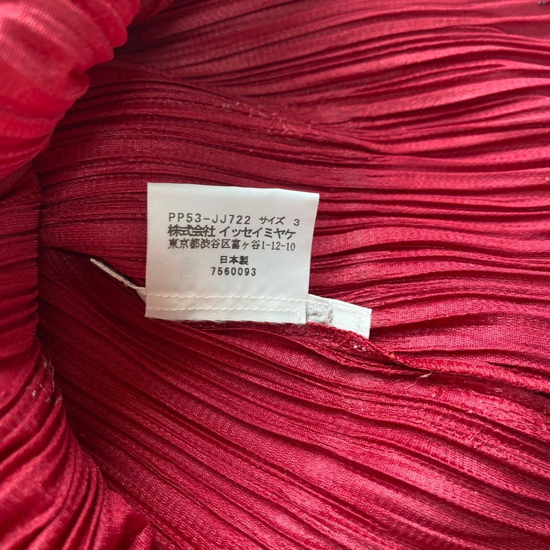美品タグ付き　プリーツプリーズ　ブラウス　リボン　赤　ボタン　ボルドー　L