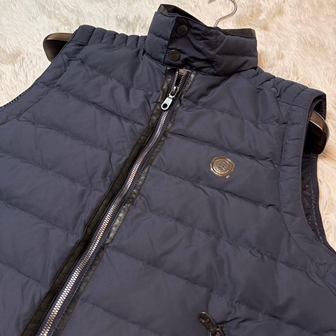 (美品) マークアンドロナ ダウン ベスト レザーパイピング ダブルジップ ボア