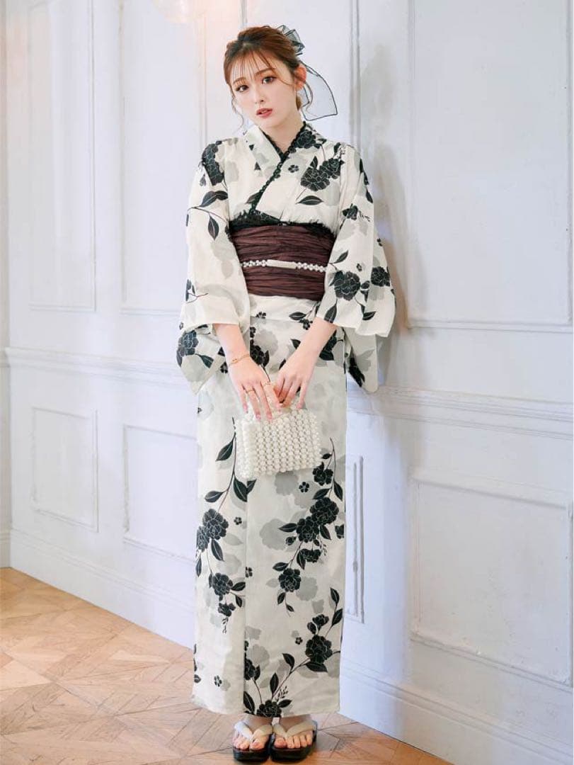 花柄浴衣・帯・着付けブックセット