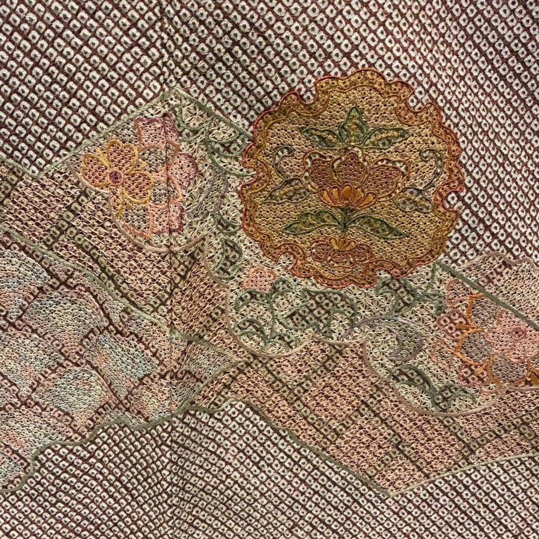 D179訪問着　総絞り総刺繍　汕頭・蘇州　正絹着物　袷　しつけ糸付き未使用極美品