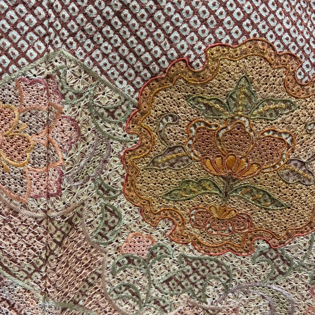 D179訪問着　総絞り総刺繍　汕頭・蘇州　正絹着物　袷　しつけ糸付き未使用極美品