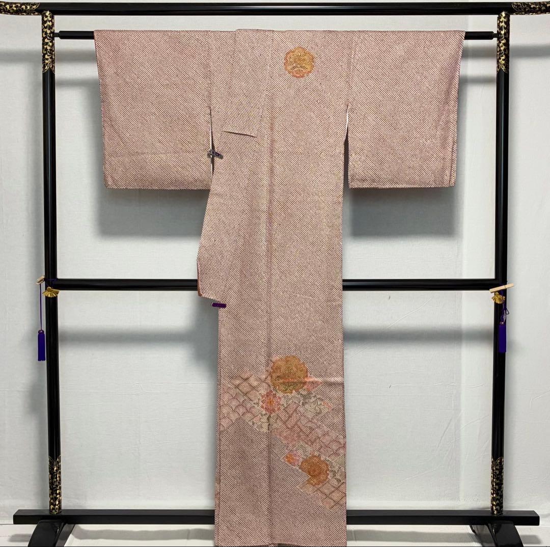 D179訪問着　総絞り総刺繍　汕頭・蘇州　正絹着物　袷　しつけ糸付き未使用極美品