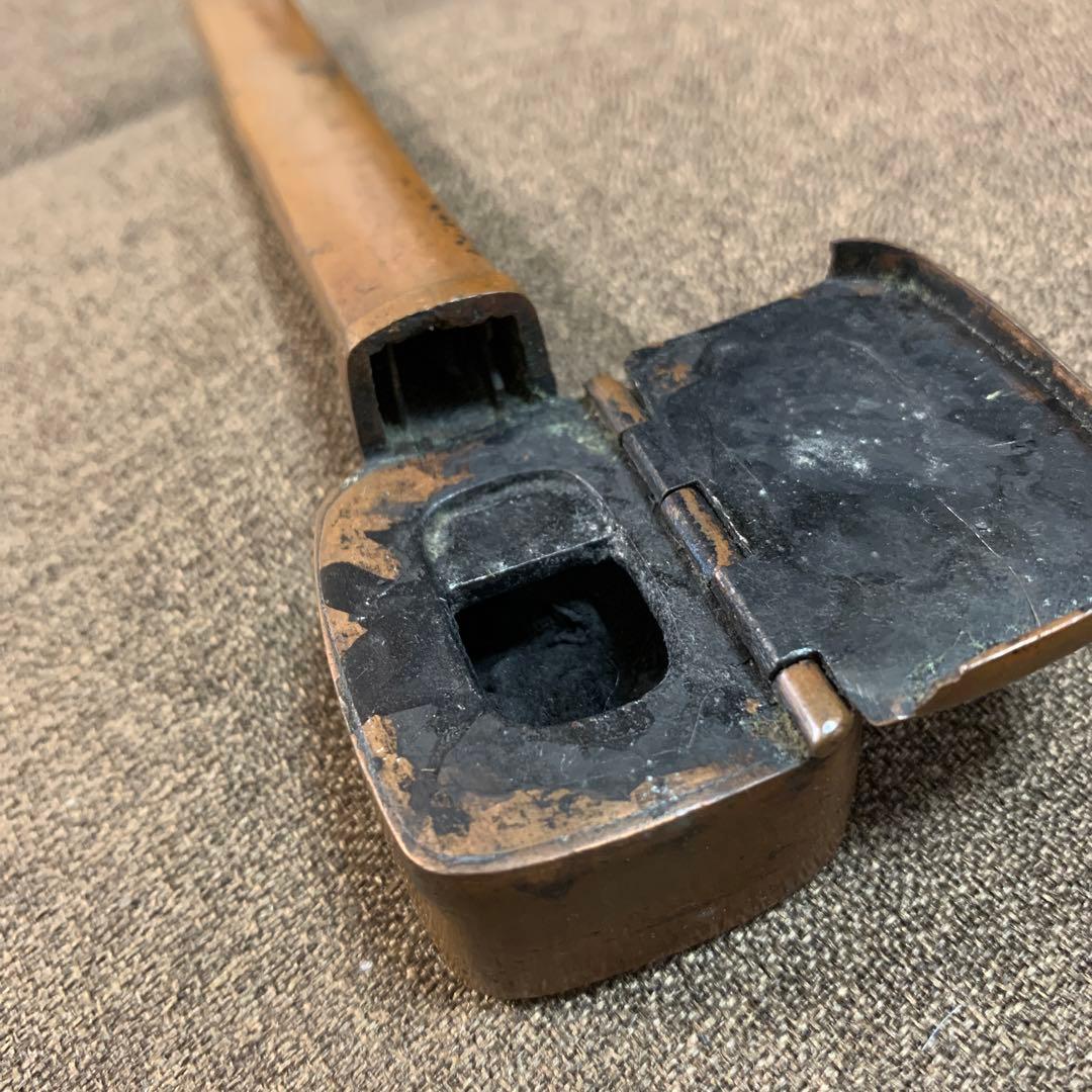 骨董○古銅矢立○ 年代・時代物　銅製 /筆記用具/文房具/墨/筆入れ/書道具