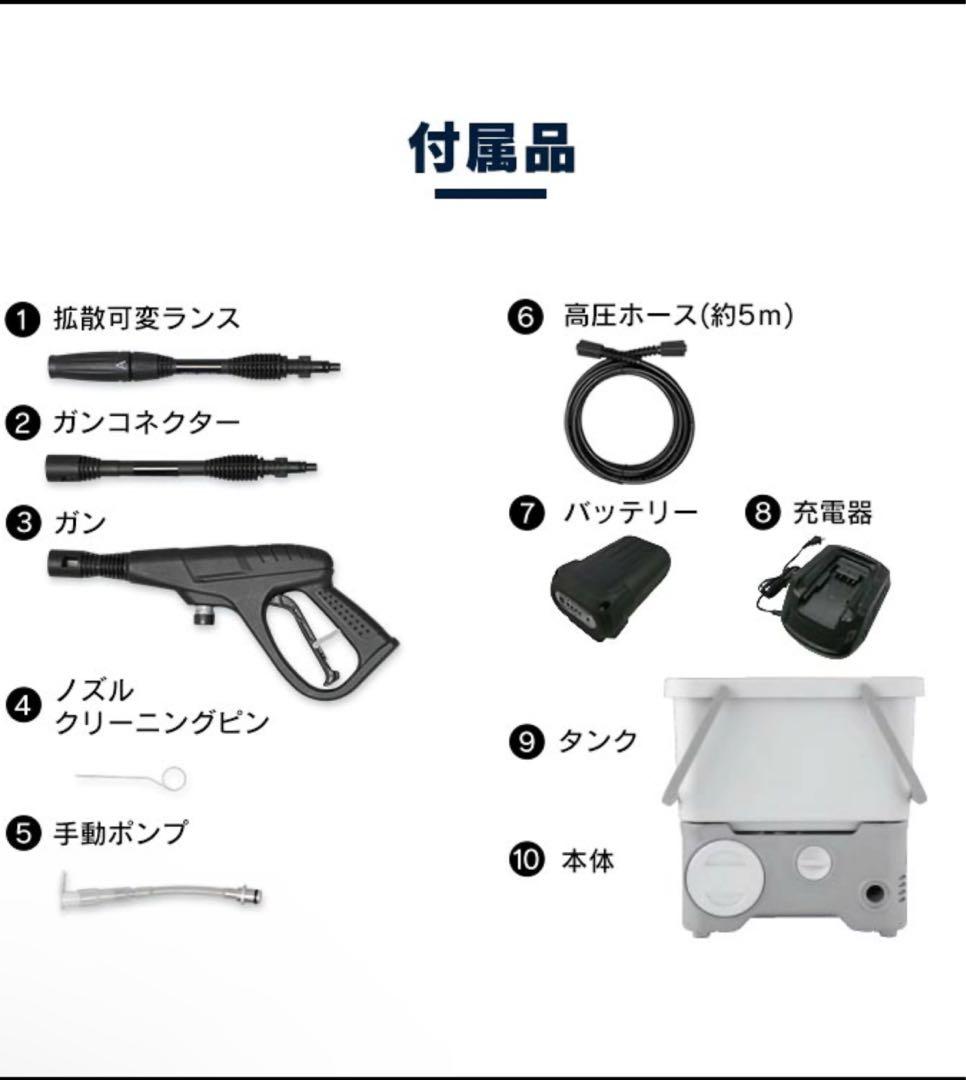 アイリスオーヤマ 高圧洗浄機 本体 充電式 10点セット