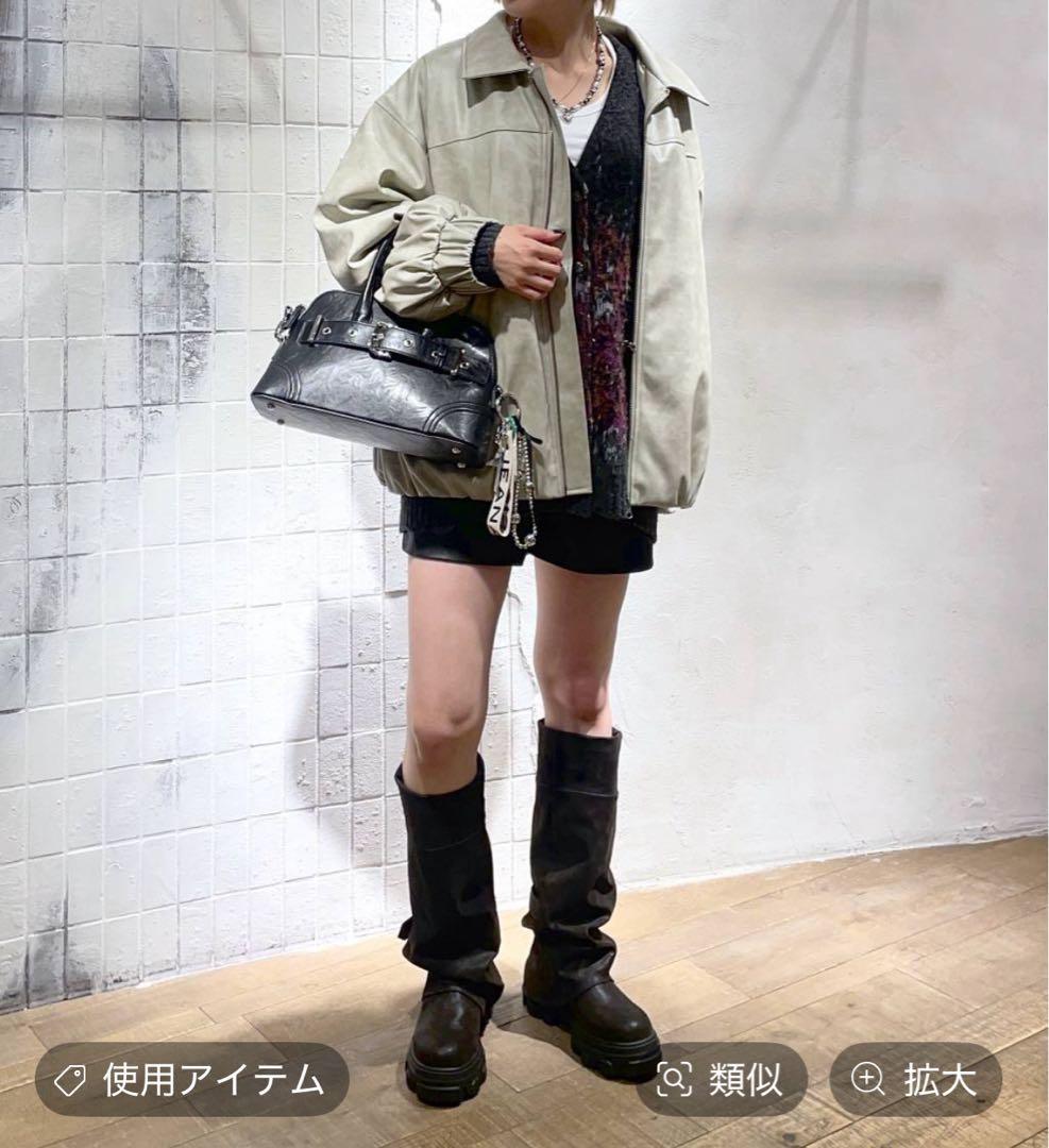 JEANASIS ヴィンテージパファーレザーブルゾン　グレージュ