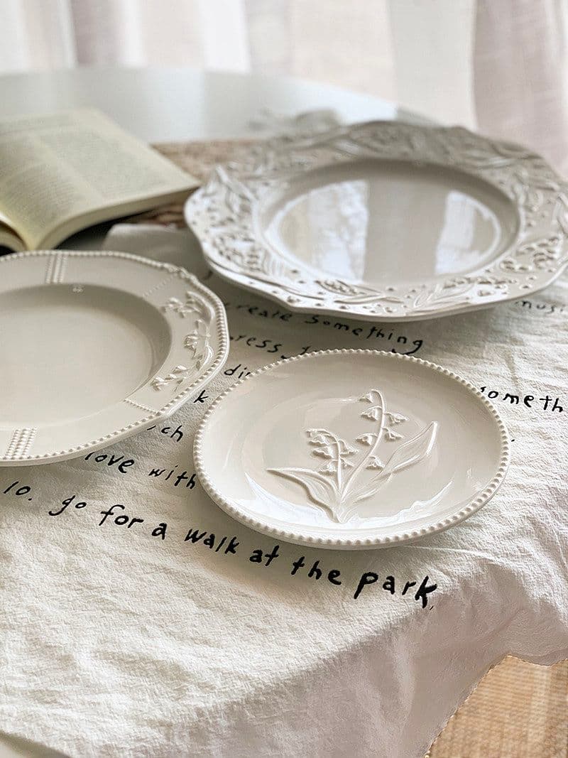 イタリアで購入 ホワイト花柄 浮彫り皿セット 3点セット 新品未使用