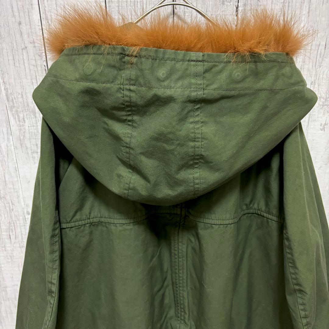 MUVEIL アクリル刺繍モッズコート　ブルーフォックスファー　フード　38