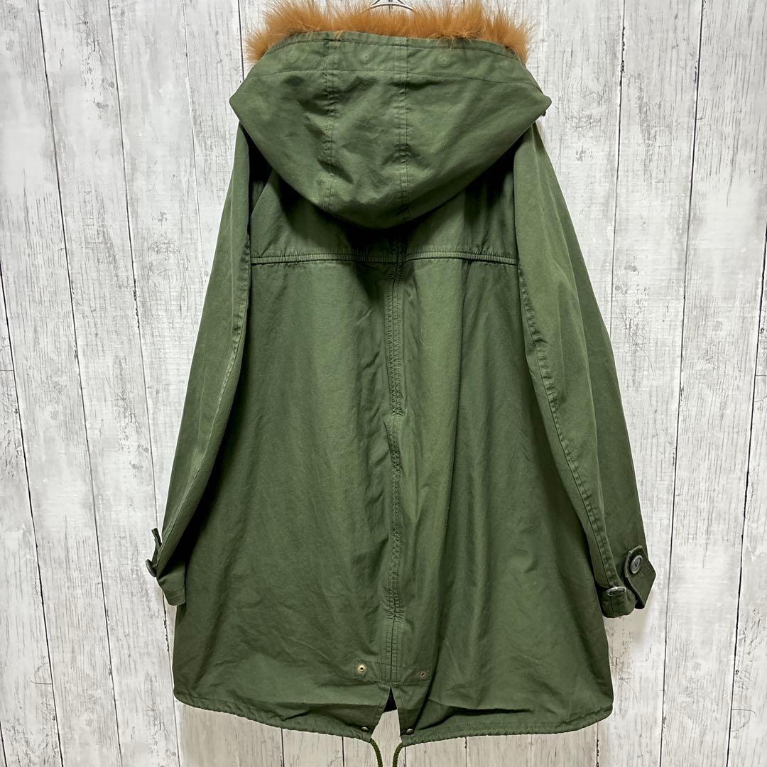 MUVEIL アクリル刺繍モッズコート　ブルーフォックスファー　フード　38