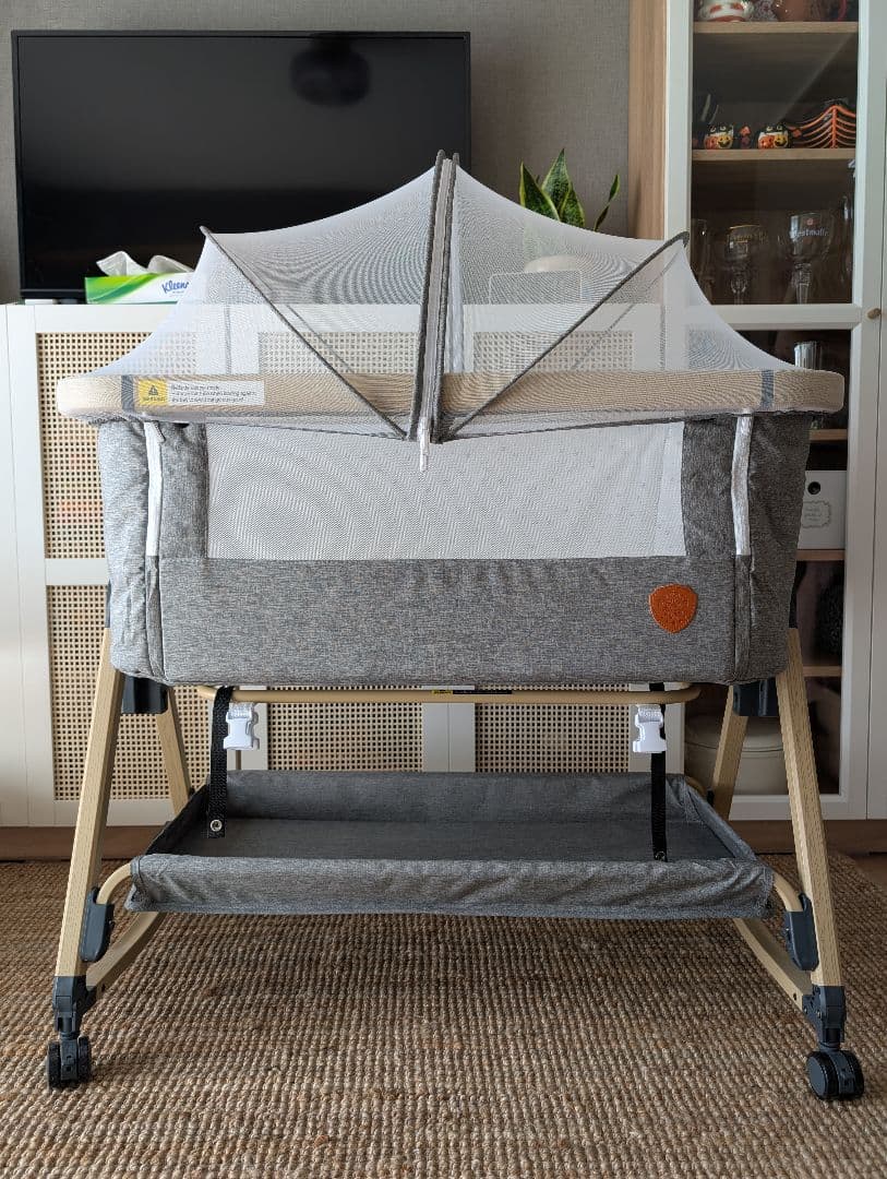 ベビーベッド グレー キャスター付きHZDMJ