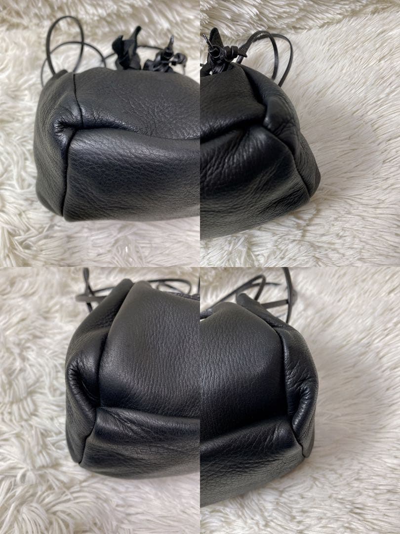 cokia ブラックレザー巾着型　ミニショルダーバッグ　ポシェット