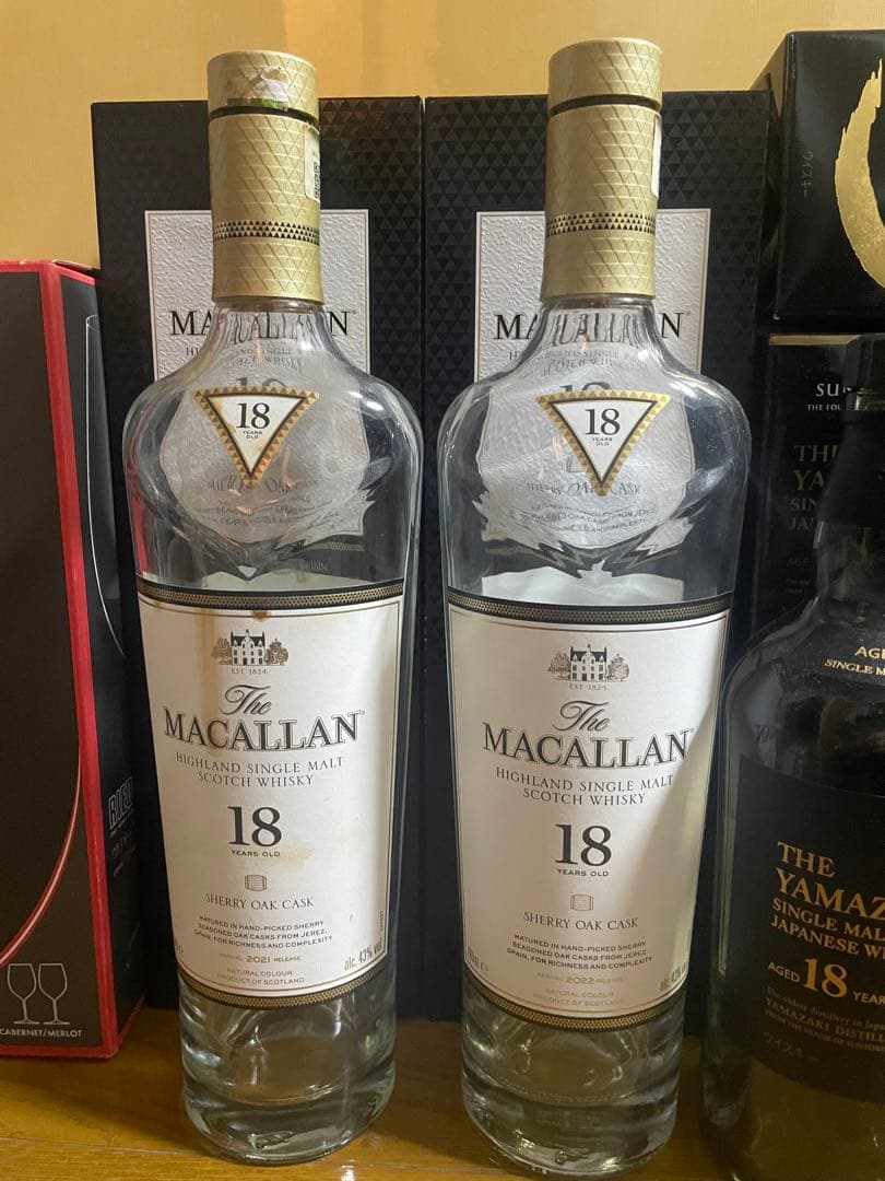 The Macallan 18年 & 山崎 18年 & 響 21年 の空瓶、空箱