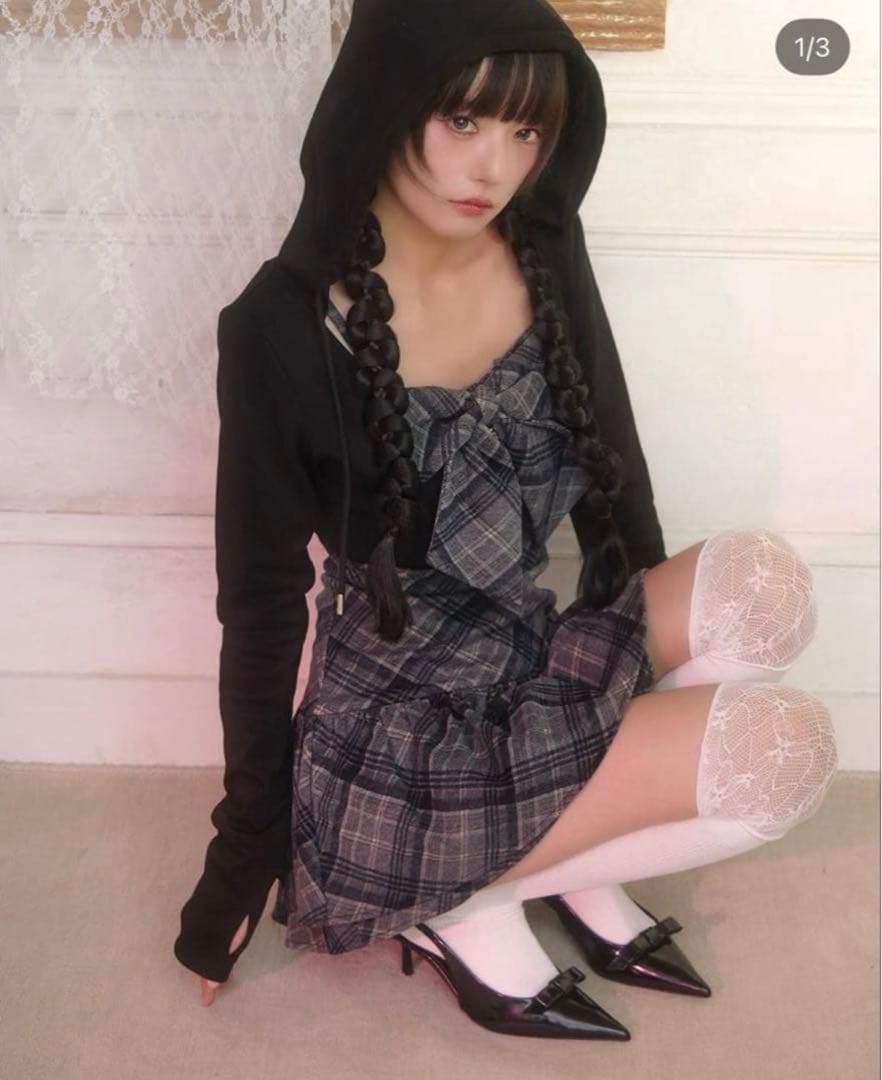 bubbles チェックパーカーワンピース ブラック