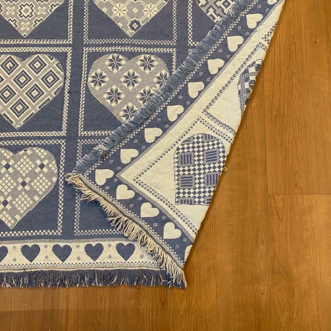 ヴィンテージ 北欧調 ゴブランラグ ハート柄 大判　両面配色