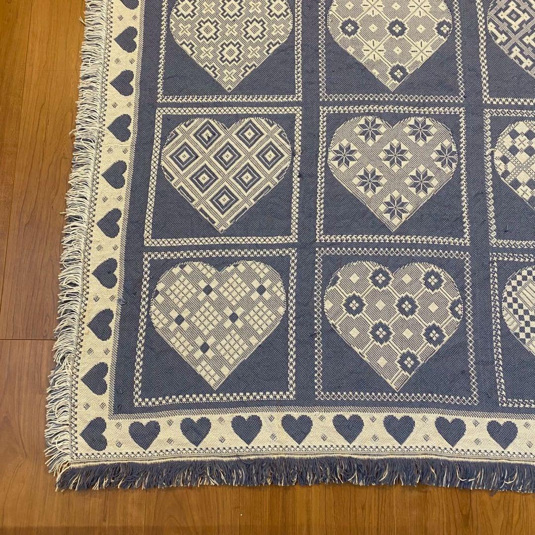 ヴィンテージ 北欧調 ゴブランラグ ハート柄 大判　両面配色