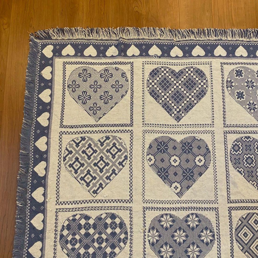 ヴィンテージ 北欧調 ゴブランラグ ハート柄 大判　両面配色