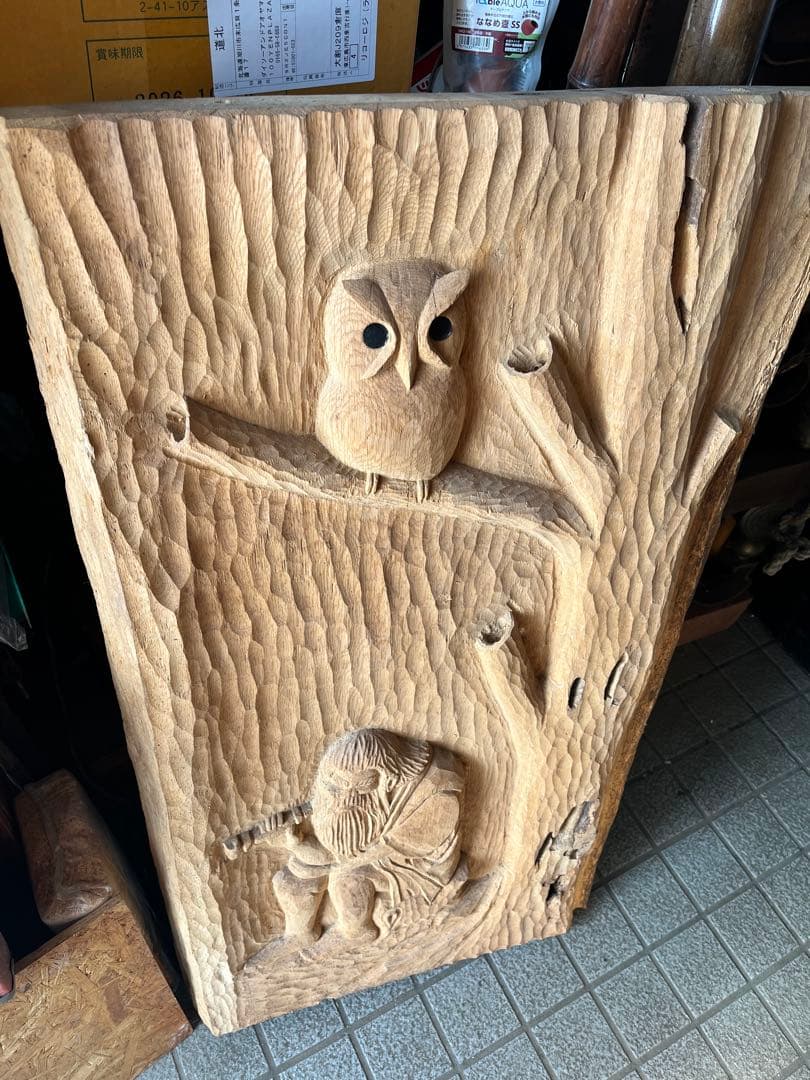 アイヌ木彫り壁掛け、アイヌ彫刻壁画 アイヌ特大壁掛.アイヌ木彫り衝立 103cm