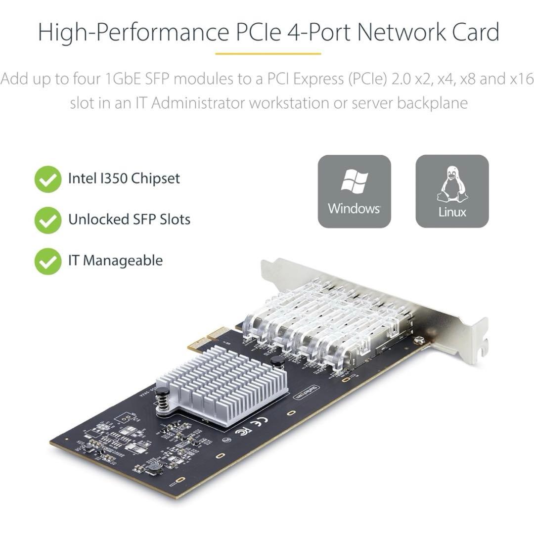 ネットワークアダプターカード／4ポート 1G SFP（全二) 光ファイバー