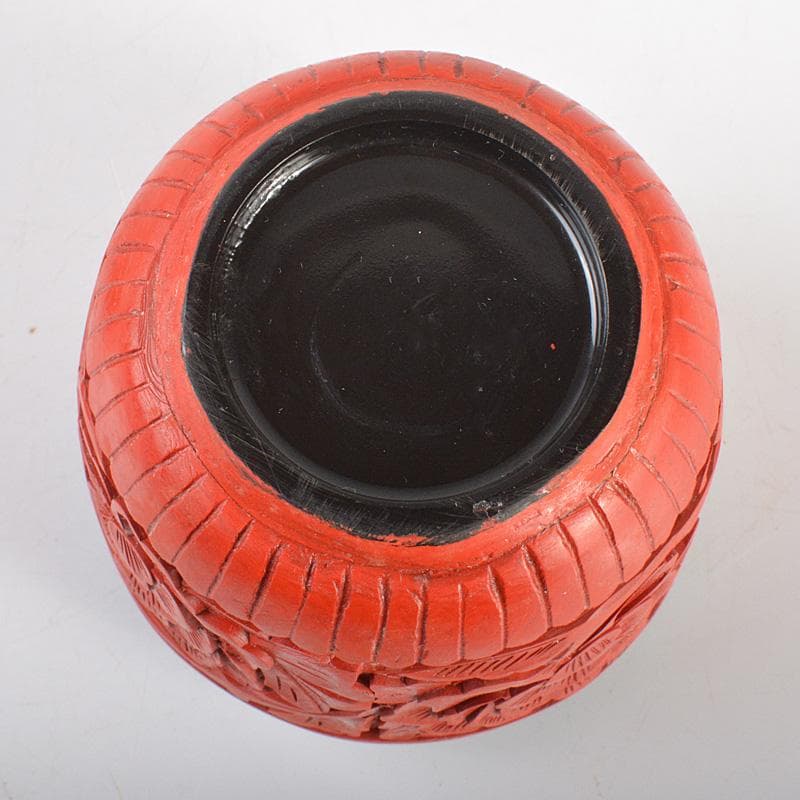 中国　堆朱　牡丹文　茶器　蓋物　棗　V　6434